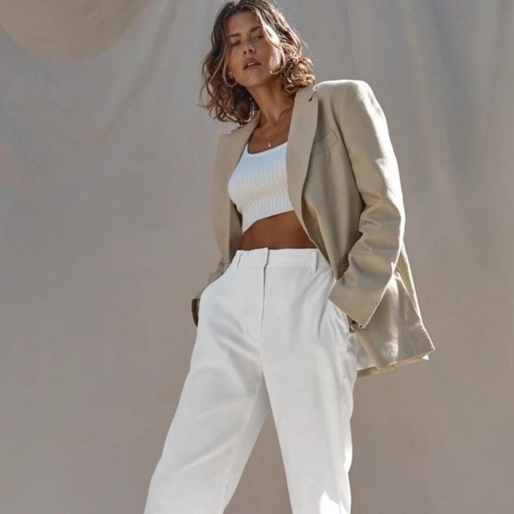 Aritzia Wilfred Trieste Blazer Single-breasted Linen Blazer Olive Beige XXS NWT